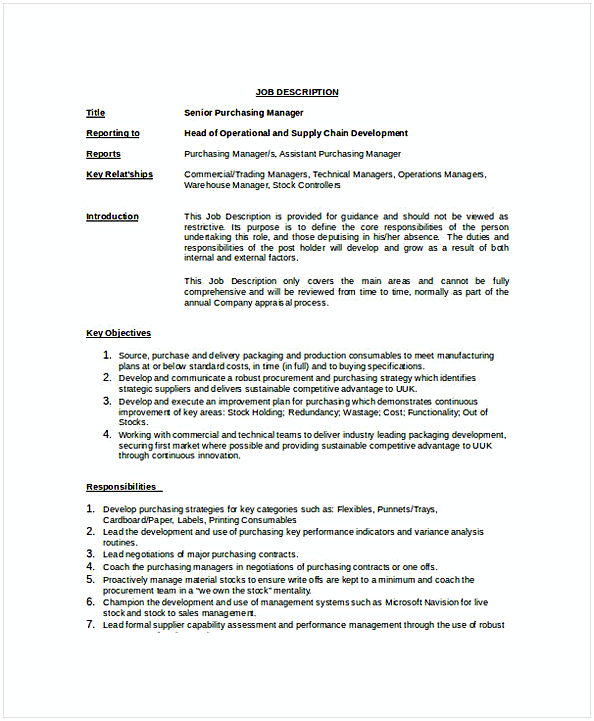 Senior Purchasing Manager Job Description Template Senior Purchasing Manager Job Description Template