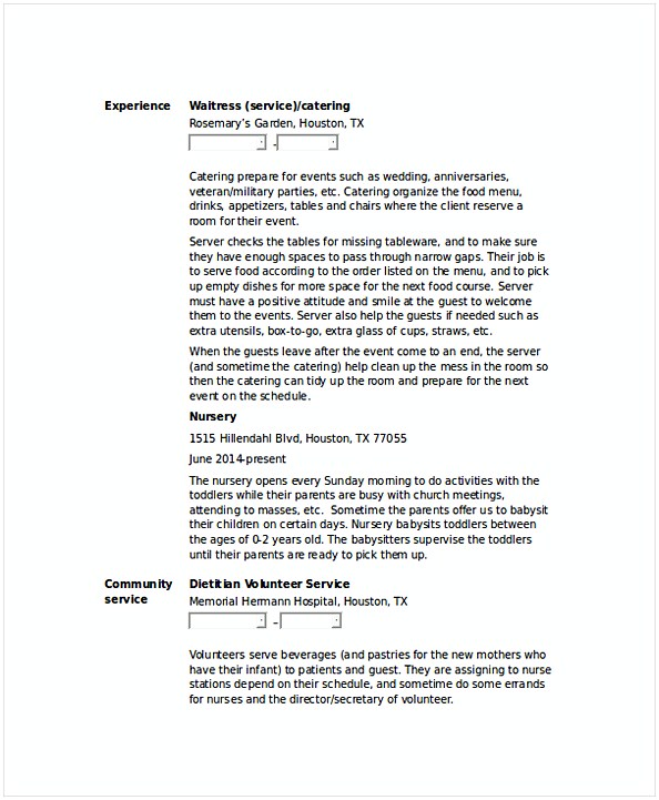 Server Waitress Resume Server Waitress Resume