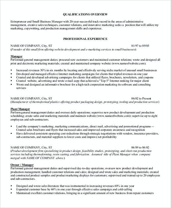 Small Business Manager Resume Small Business Manager Resume