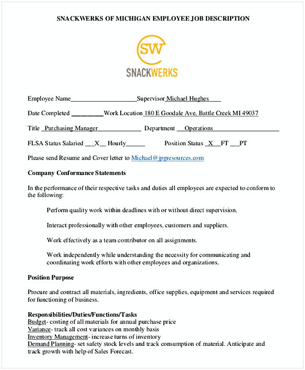 SnackWerks Purchasing Manager Job Description SnackWerks Purchasing Manager Job Description