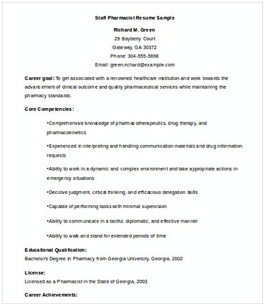 Staff Pharmacist Resume Staff Pharmacist Resume