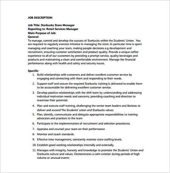 Store Manager Job Description for Starbucks Free Store Manager Job Description for Starbucks Free