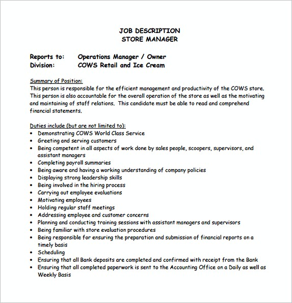 Store Operation Manager Job Description Free Template Store Operation Manager Job Description Free Template