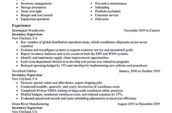 inventory supervisor warehouse and production