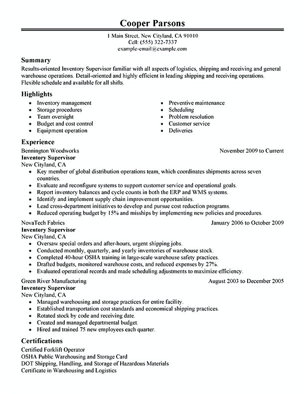 inventory supervisor warehouse and production inventory supervisor warehouse and production