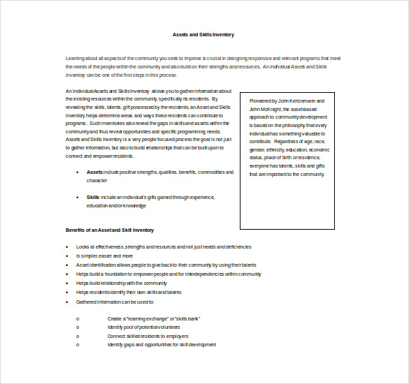 Assets and Skills Inventory Word Template Assets and Skills Inventory Word Template