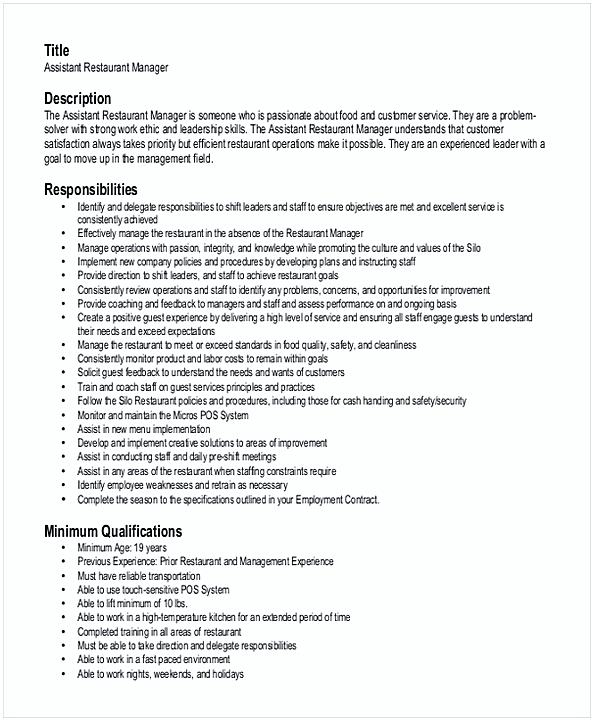 Assistant Restaurant Manager Resume 1 Assistant Restaurant Manager Resume 1