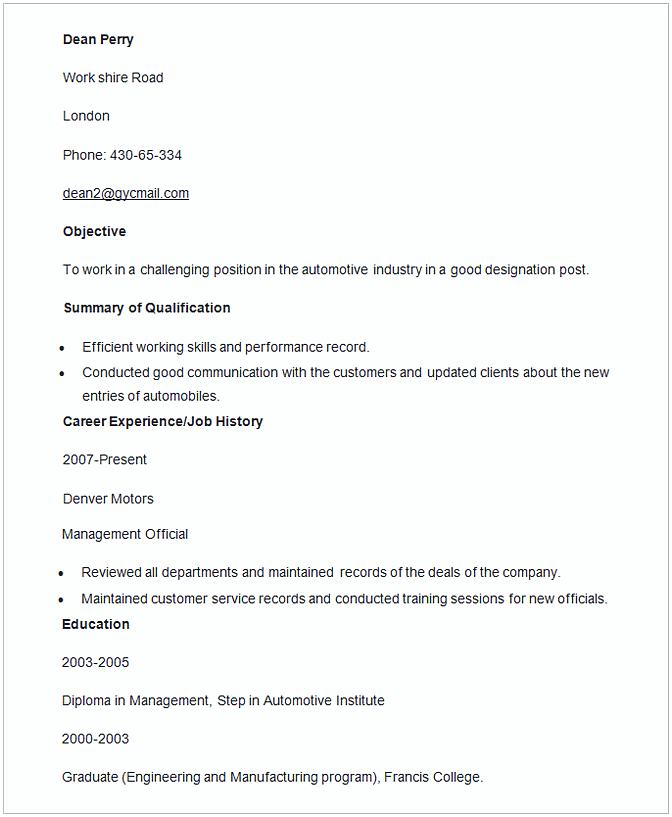 Automobile Manager Resume Template Automobile Manager Resume Template