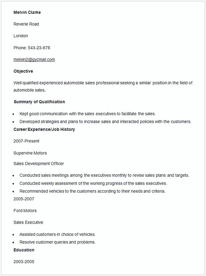 Automobile Sales Resume Template Automobile Sales Resume Template
