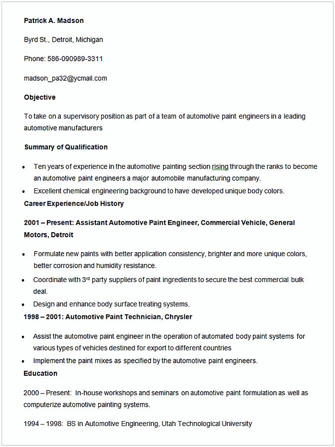 Automotive Paint Engineer Template Automotive Paint Engineer Template