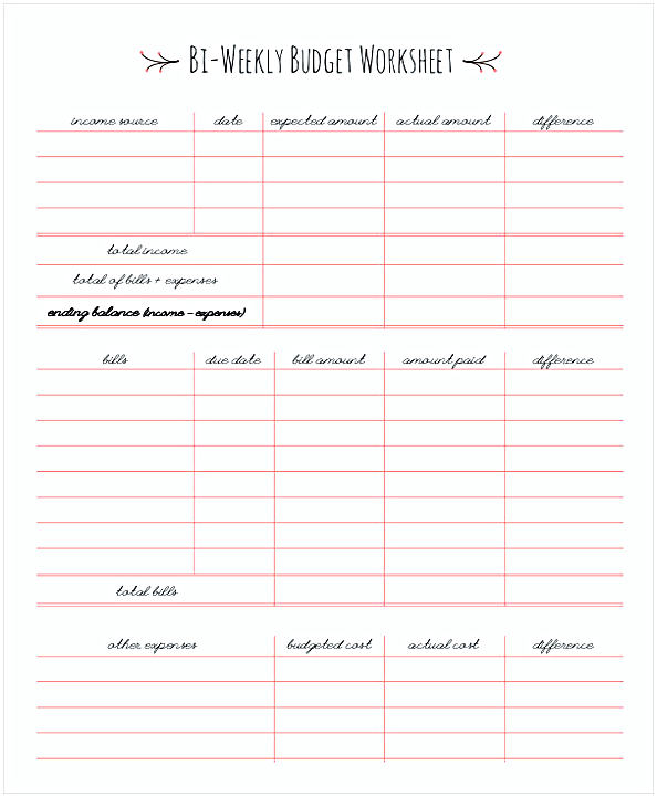 Bi Weekly Budget Worksheet Bi Weekly Budget Worksheet