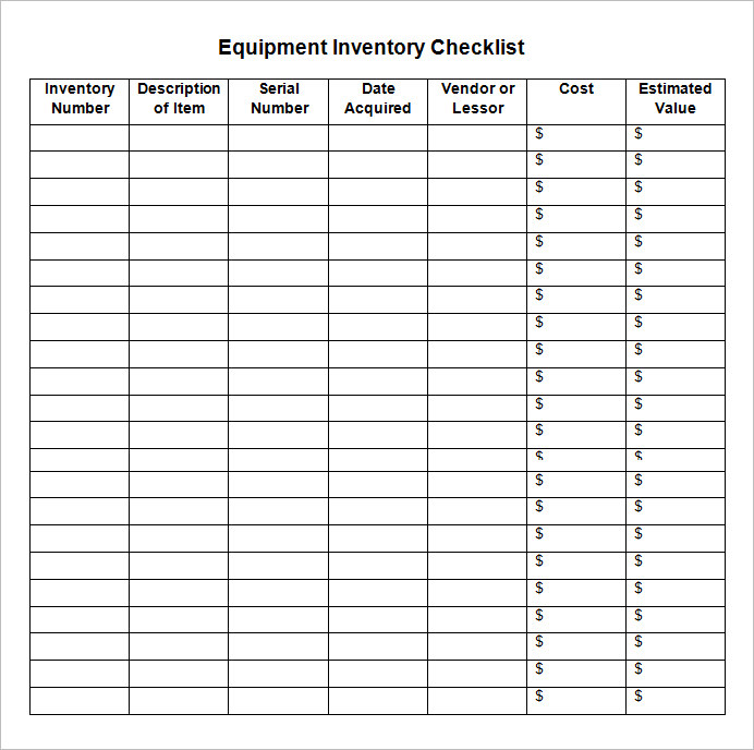 Blank Inventory Checklist Template in word Blank Inventory Checklist Template in word