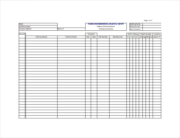 Chemical Inventory List Excel Template Chemical Inventory List Excel Template