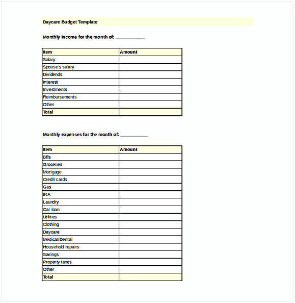 Daycare Budget Template Daycare Budget Template