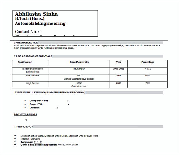 Doc FormatAutomobile Resume Template Doc FormatAutomobile Resume Template