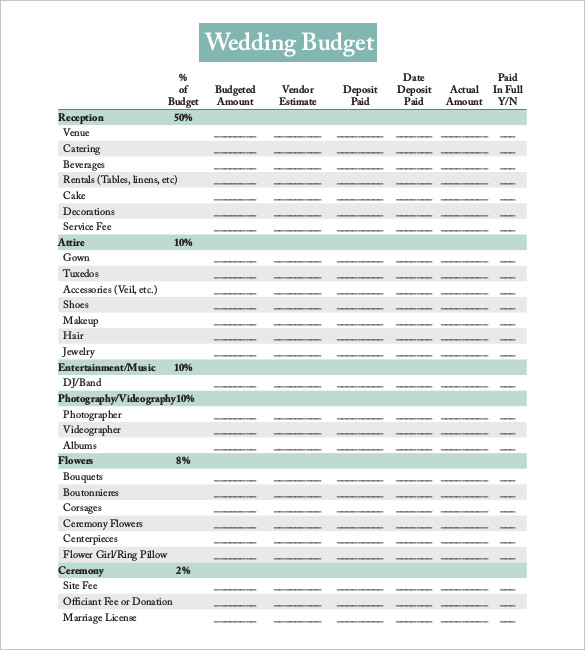 Editable Wedding Budget planner Editable Wedding Budget planner