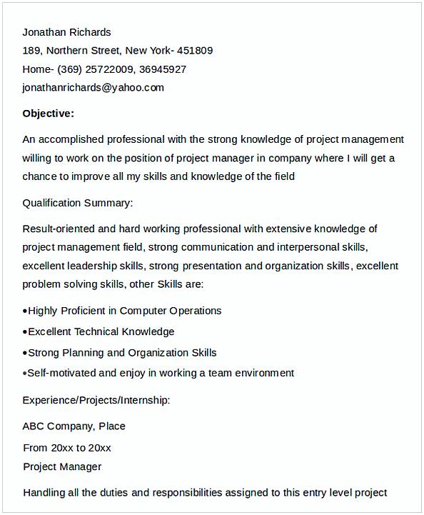 Entry Level Project Manager Resume Entry Level Project Manager Resume