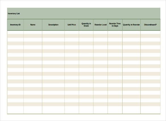 Example Format Inventory List Template Example Format Inventory List Template