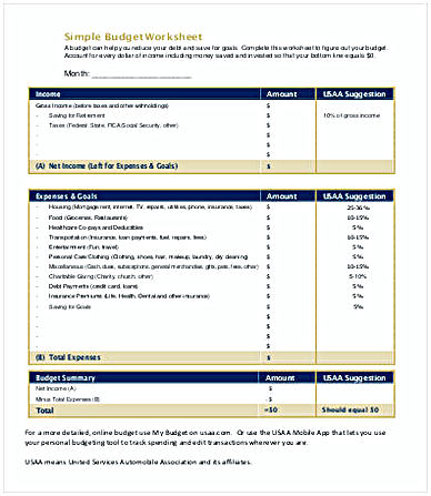 Example Simple Budget Worksheet for Family Example Simple Budget Worksheet for Family