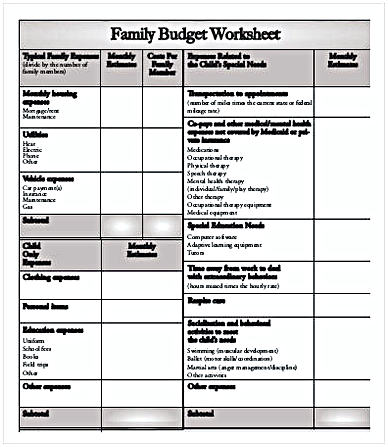 Family Child Care Budget Worksheet Family Child Care Budget Worksheet