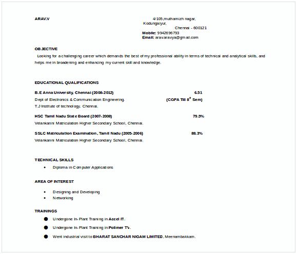 Final Year Engineering Student ResumeDoc Format Final Year Engineering Student ResumeDoc Format