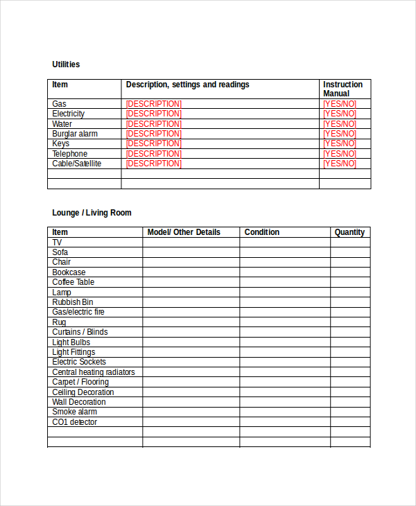 Flat Inventory Template for Rented Prpperty Flat Inventory Template for Rented Prpperty