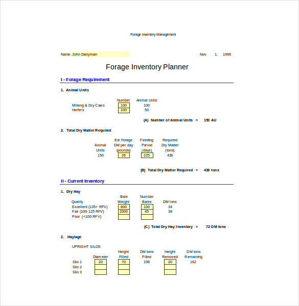 Forage Inventory Management Excel Template1 Forage Inventory Management Excel Template1