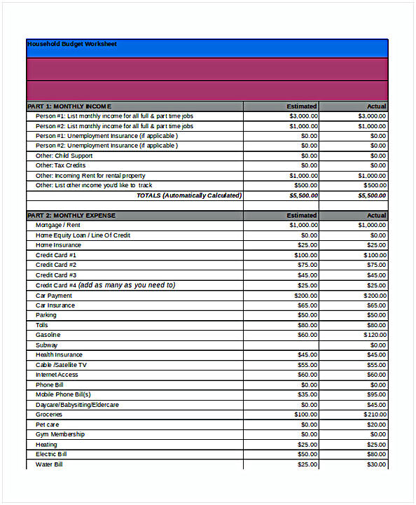 House Hold Budget Spreadsheet House Hold Budget Spreadsheet
