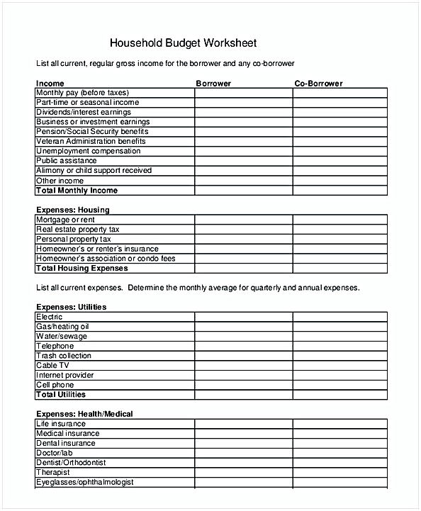 Household Budget Worksheet1 Household Budget Worksheet1