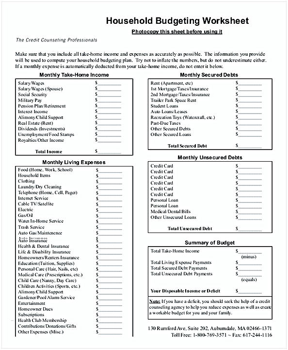 Household Monthly Budget Worksheet Household Monthly Budget Worksheet