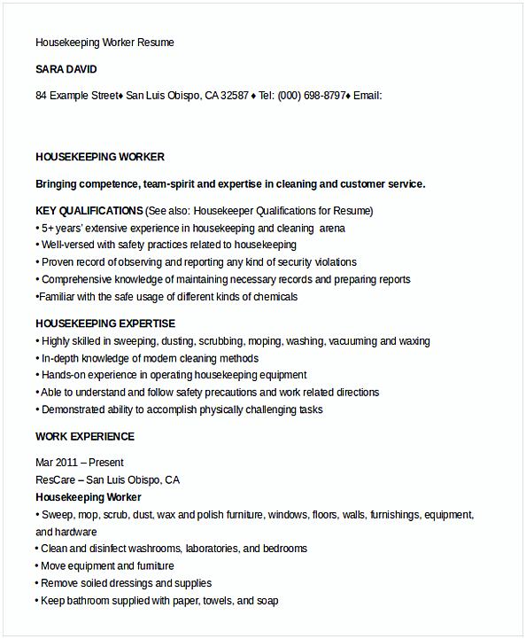 Housekeeping Worker Resume Template Housekeeping Worker Resume Template