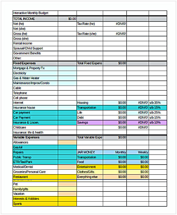 Interactive Monthly Budget Worksheet Interactive Monthly Budget Worksheet