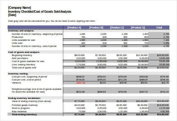 Inventory Analysis Checklist Excel Inventory Analysis Checklist Excel