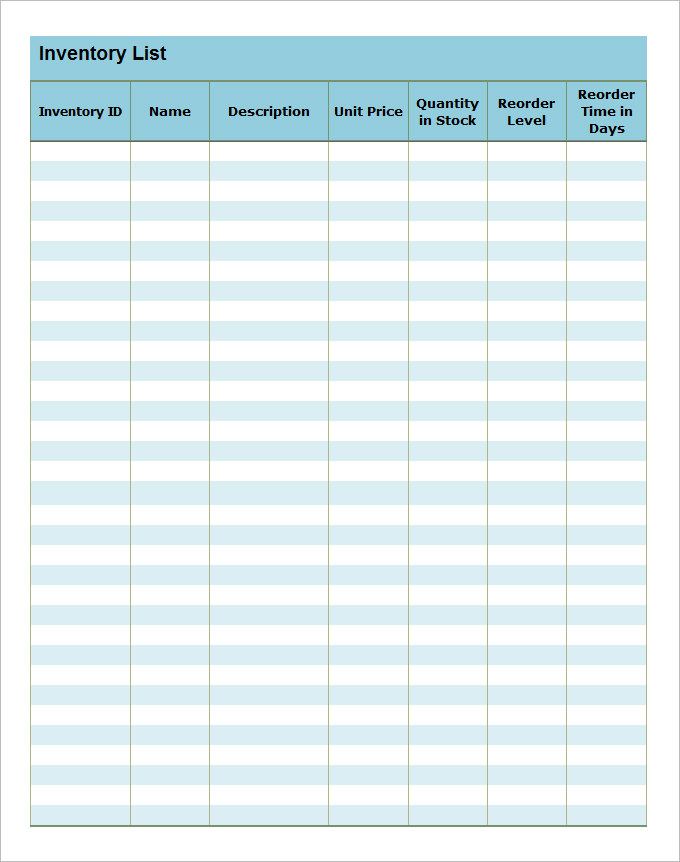 Inventory Checklist Template Inventory Checklist Template