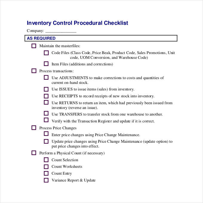 Inventory Control Checklist PDF Inventory Control Checklist PDF