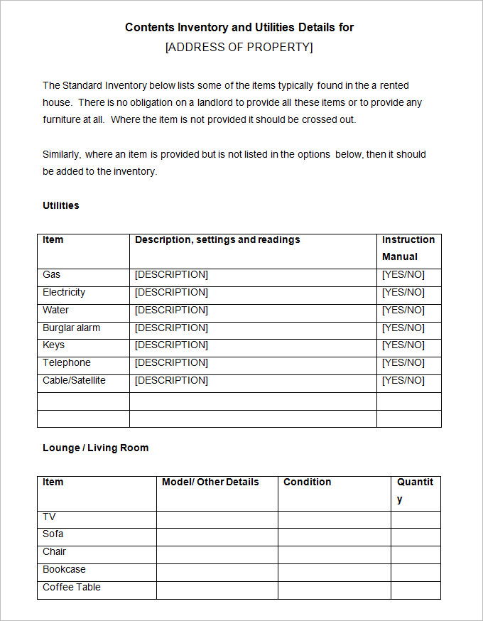 Land Lord Inventory Template Land Lord Inventory Template