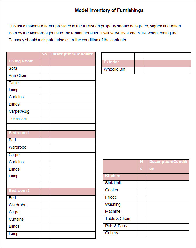 Landlord Inventory Template Landlord Inventory Template