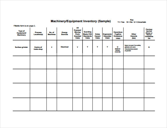 Machinery Equipment Inventory PDF Template Machinery Equipment Inventory PDF Template