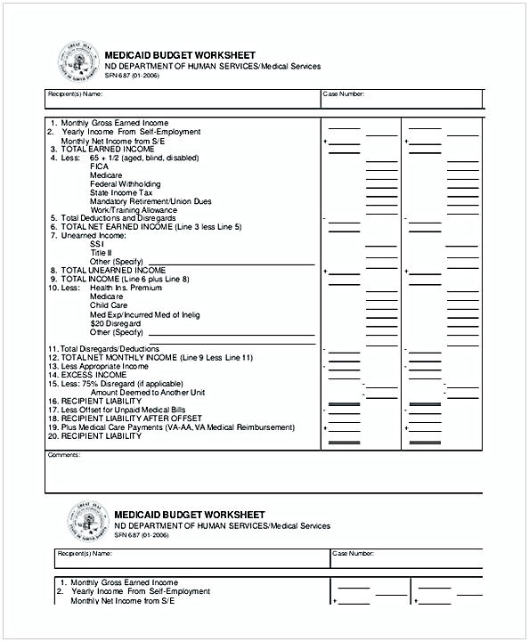 Medicaid Budget Worksheet Medicaid Budget Worksheet
