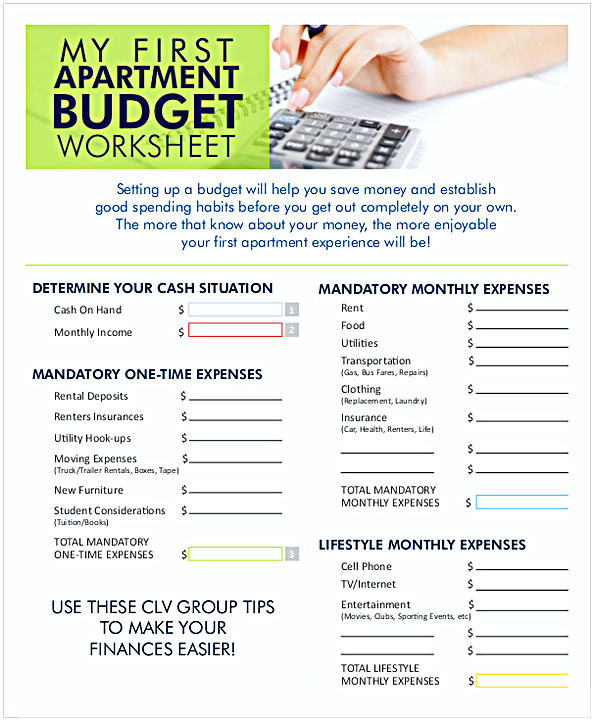Monthly Apartment Budget Worksheet Monthly Apartment Budget Worksheet