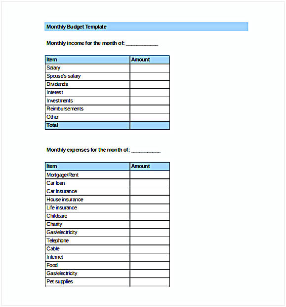 Monthly Budget Template Monthly Budget Template