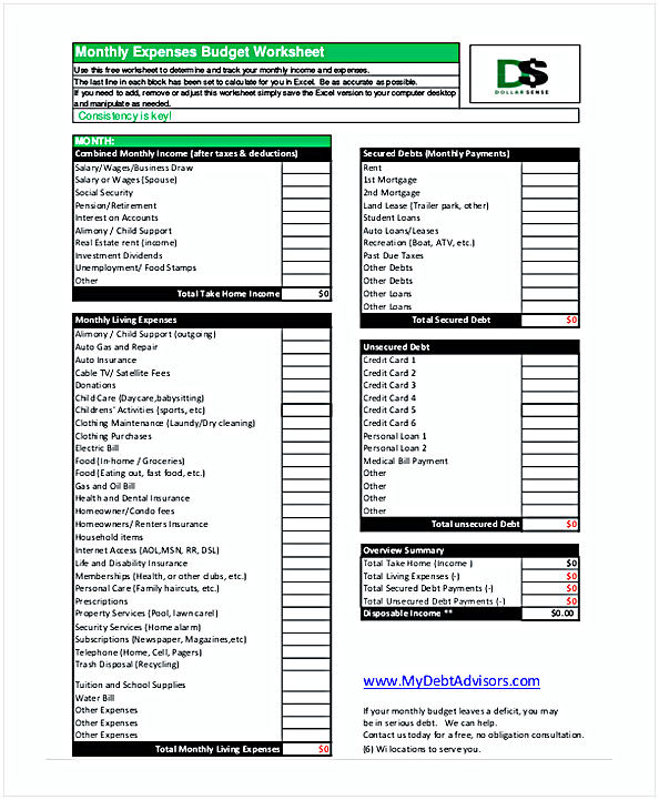 Monthly Expenses Budget Worksheet In PDF1 Monthly Expenses Budget Worksheet In PDF1