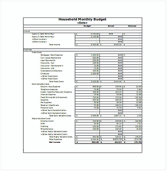 Monthly Household Budget Spreadsheet Excel Monthly Household Budget Spreadsheet Excel