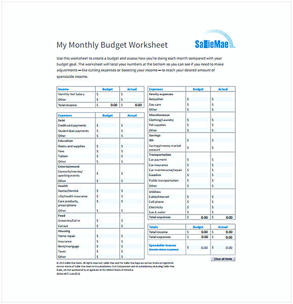 My Monthly Budget Spreadsheet Sample Template My Monthly Budget Spreadsheet Sample Template