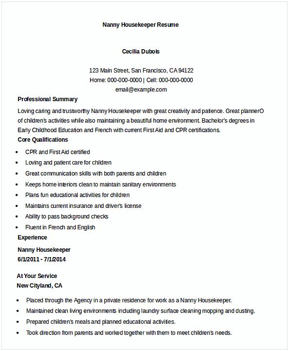 Nanny Housekeeper Resume Example Nanny Housekeeper Resume Example