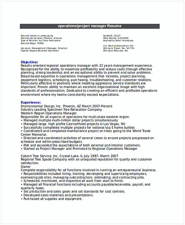 Operations Project Manager Resume Operations Project Manager Resume