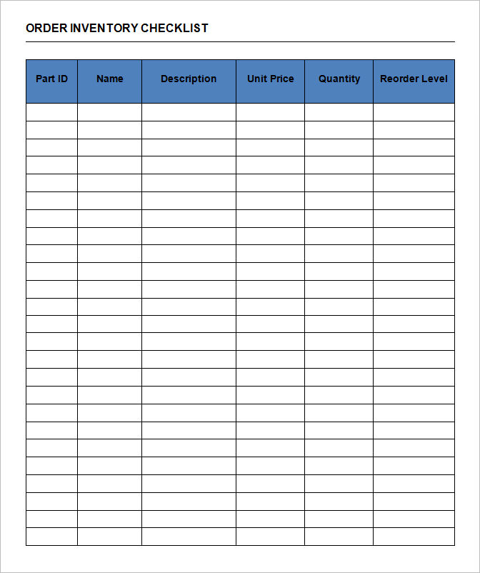 Order Inventory Checklist Template In Word Order Inventory Checklist Template In Word
