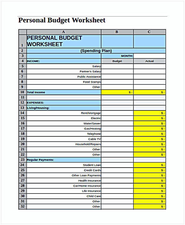 Personal Budget Weekly Expenses Worksheet Template in Excel Personal Budget Weekly Expenses Worksheet Template in Excel