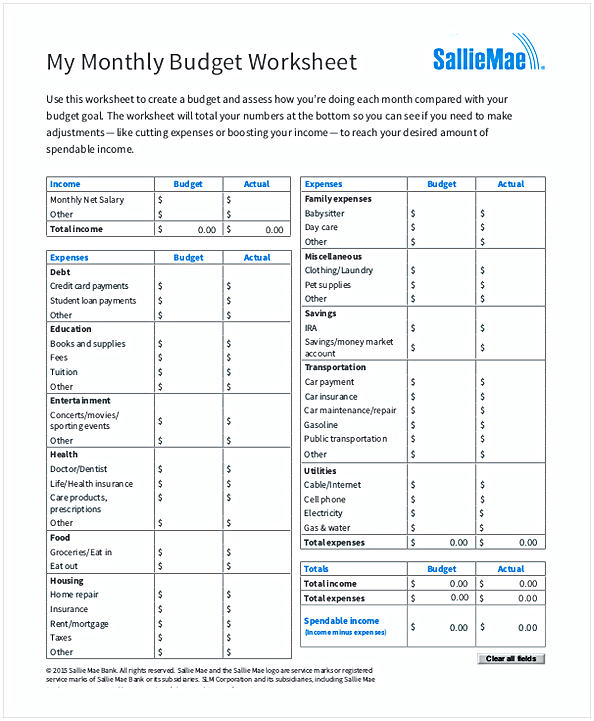 Personal Monthly Budget Worksheet1 Personal Monthly Budget Worksheet1