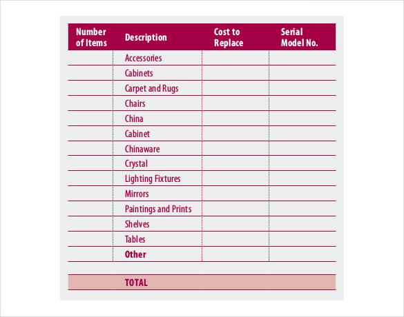 Personal Property Inventory List Personal Property Inventory List
